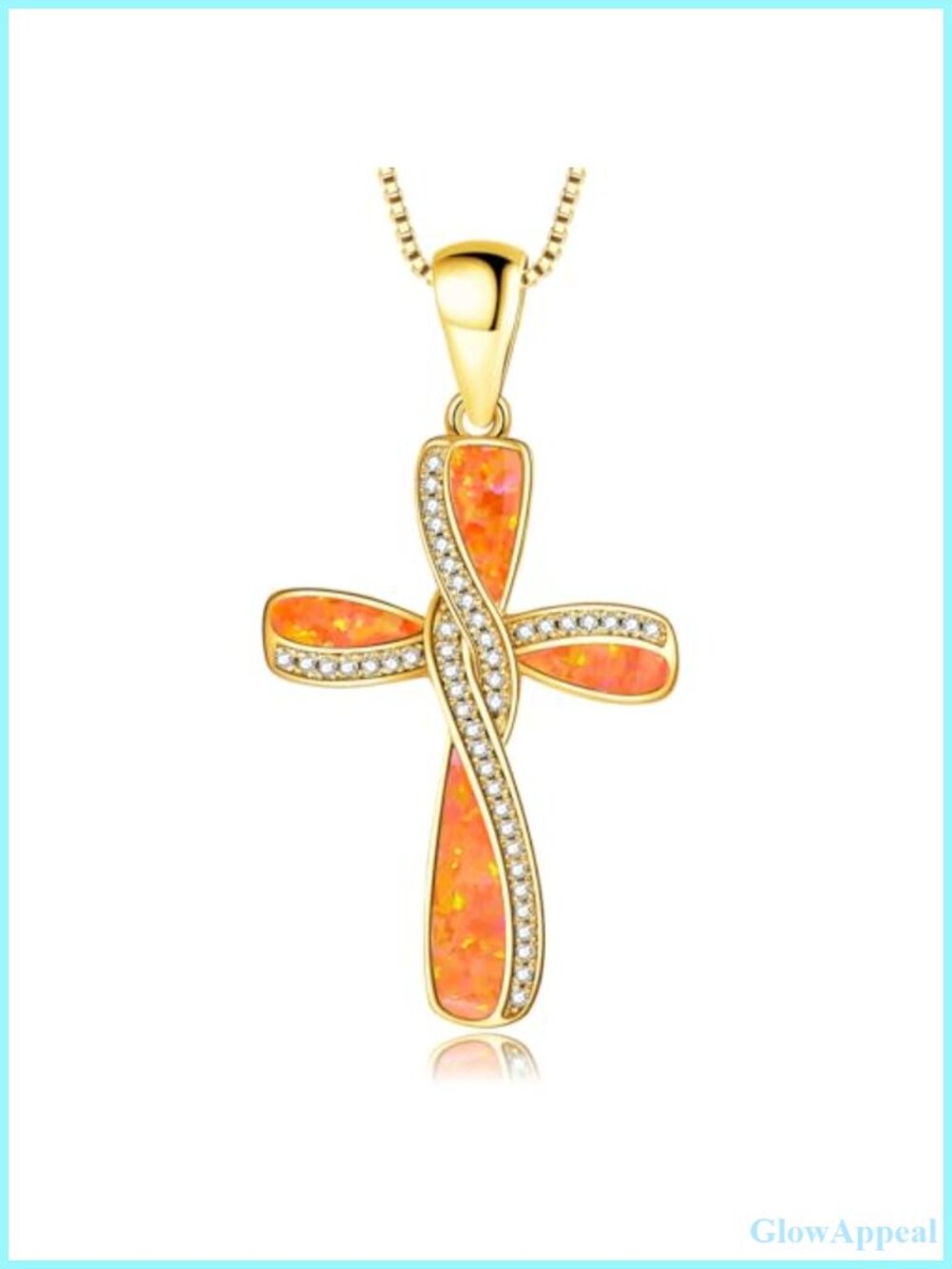 14K Yellow Gold Plated Cross Pendant Necklace Opal 18 Inch